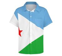 GONMFKM Chemises Hawaïennes pour Hommes Manches Courtes Motif Drapeau De Djibouti Décontractées Vacances Plage Coupe Classique Surf Aloha avec Poche Tailles S À 7XL