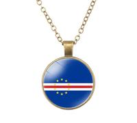 GONMFKM Collier À Breloques Avec Drapeau National Du Cap-Vert - Emblème En Verre Avec Pendentif Cabochon, Chaîne De Pull, Cadeau Patriotique, Accessoires Souvenirs, Bijoux Patriotiques Pour Femmes E