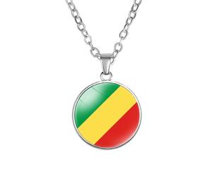 GONMFKM Collier À Breloques Avec Drapeau National Du Congo Brazzaville - Emblème En Verre Avec Pendentif Cabochon, Chaîne De Pull, Cadeau Patriotique, Accessoires Souvenirs, Bijoux Patriotiques Pour