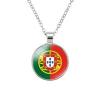 GONMFKM Collier À Breloques Avec Drapeaux Nationaux Du Portugal - Chaîne Ras Du Cou Avec Pendentif Cabochon En Verre Vintage, Bijoux De Style Punk Pour Femmes Et Hommes, Accessoires Cadeaux, Blanc,