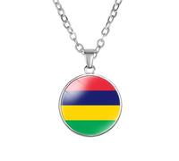GONMFKM Collier À Breloques Drapeau De L'Île Maurice - Pays Africains Longueur Réglable Pendentif Cabochon En Verre Chaîne De Pull Hip Hop, Bijoux De Mode Accessoires Cadeaux Pour Femmes Hommes, Bla