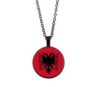 GONMFKM Collier Avec Pendentif Drapeau De La République D'Albanie, Bijoux Créatifs Avec Cabochon En Verre Avec Drapeau D'Aigle Noir, Bijoux Patriotiques, Collier De Pull Pour Femmes Et Filles, Acces