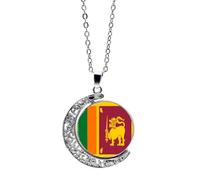 GONMFKM Collier Avec Pendentif Drapeau Du Sri Lanka, Mode En Forme De Lune Creuse, Drapeau Du Monde, Cabochon Ethnique, Chaîne De Clavicule En Pierre De Temps, Collier Patriotique, Bijoux Pour Homme