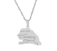 GONMFKM Collier de carte populaire du Sénégal - Style ethnique élégant - Collier de carte du Sénégal - Chaîne ondulée - Charme patriotique - Bijoux pour hommes et femmes - Chaîne de pull - Chaîne de