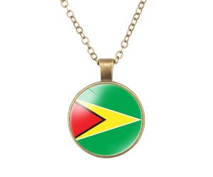 GONMFKM Collier Drapeau De Guyane À La Mode - Pendentif Cabochon En Verre Rond À La Mode, Pendentif À Breloque, Chaîne Ras Du Cou, Accessoires De Cadeau De Bijoux Pour Cadeau D'Anniversaire Pour Fem