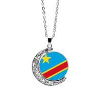 GONMFKM Collier Drapeau De La République Démocratique Du Congo Pour Femmes, Bijoux, Pendentif De Lune Rotatif Double Face, Collier Cabochon En Verre Pour Chaîne De Pull Patriotique Pour Hommes Et Fe