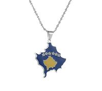 GONMFKM Colliers avec pendentif carte de Serbie Kosovo - Hip Hop en émail avec drapeau de pays, chaîne de pull, exquise chaîne de clavicule réglable, accessoires de bijoux, blanc, 50 cm