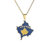 GONMFKM Colliers avec pendentif carte de Serbie Kosovo - Hip Hop en émail avec drapeau de pays, chaîne de pull, exquise chaîne de clavicule réglable, accessoires de bijoux, jaune, 50 cm