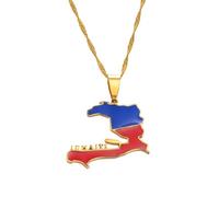 GONMFKM Colliers avec pendentif carte d'Haïti pour femmes et hommes - Drapeau patriotique en émail, breloque carte ras du cou, chaîne de clavicule réglable unisexe, accessoires de bijoux