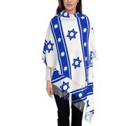 GONMFKM Écharpe D'Hiver Drapeau D'Israël - Longue Imprimée À Motif Étoiles Châle Chaud À Pompons Étole Élégante Et Douce Pour Les Mariages Et Les Robes De Soirée 197 X 72 Cm