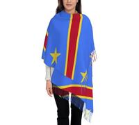 GONMFKM Écharpe Pour Femme - Classique Imprimée Drapeau Congo Avec Pompon Emblème National Grande Étole-Couverture Écharpe Chaude Pour L'Hiver Le Printemps Protection Contre Le Froid Surdimensionnée