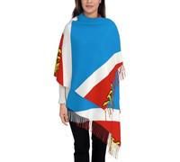 GONMFKM Écharpe Pour Femme - Classique Imprimée Du Drapeau Du Kraï De Primorsky Avec Pompon Et Emblème National Grande Étole/Couverture Châle D'Hiver Pour Mariage Ou Soirée
