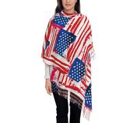 GONMFKM Écharpe Pour Femme - Imprimée Drapeau Américain Rétro Avec Pompon Emblème National Grande Étole/Couverture Écharpe Chaude Pour L'Hiver Le Printemps Le Froid Surdimensionnée