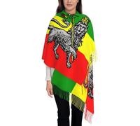GONMFKM Écharpes Pour Femmes - Châle Long D'Hiver Doux À Franges Imprimé Lions Et Drapeau National Éthiopien Grande Étole Épaisse Avec Pompons
