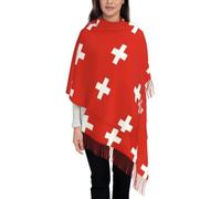 GONMFKM Écharpes Pour Femmes - Longue Et Chaude Imprimée De L'Emblème National D'Hiver Avec Pompon Et Drapeau Suisse Grande Écharpe Pashmina Pour Femmes Et Filles
