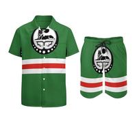GONMFKM Ensemble Chemise Et Short Hawaïens pour Homme Coupe Classique Manches Courtes Décontracté Funky Plage Drapeau De La République De Tchétchénie Été Aloha