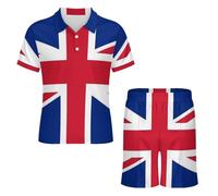 GONMFKM Ensemble Short Et Polo À Manches Courtes pour Homme Tenue De Plage Décontractée Imprimé du Drapeau du Royaume-Uni De Grande-Bretagne Et D'Irlande du Nord