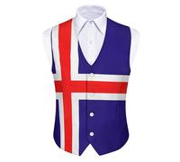 GONMFKM Gilet Homme Habillé Décontracté Classique Col En V Coupe Ajustée Idéal Pour Un Mariage Une Soirée Ou Un Costume D'Affaires Gilet De Costume Imprimé Drapeau Islandais Taille S