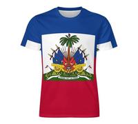 GONMFKM Hommes Femmes Drapeau D'Haïti Graphique Imprimé T-Shirt À Séchage Rapide Col Rond T-Shirts À Manches Courtes Unisexe Cool Chemises De Nouveauté Été Respirant Maille Grande Taille T-Shirt À S