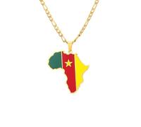 GONMFKM Mode Populaire Carte Du Cameroun Collier Pour Hommes Femmes, Carte Contour Limites Pendentif Collier, Style Ethnique Rétro Motif Géométrique Hip Hop Bijoux, Jaune, 50 Cm