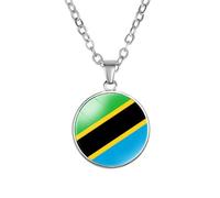 GONMFKM Mode Tanzanie Drapeau Pendentif Colliers - Hip Hop Pays Africains Verre Cabochon Charme Chaîne Ras Du Cou, Bijoux Vintage Cadeau Accessoires Pour Femmes Hommes Chaîne De Pull, Blanc, Long 50