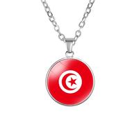 GONMFKM Mode Tunisie Drapeau Pendentif Colliers - Hip Hop Pays Africains Verre Cabochon Charme Chaîne Ras Du Cou, Bijoux Vintage Cadeau Accessoires Pour Femmes Hommes Chaîne De Pull, Blanc, Long 50