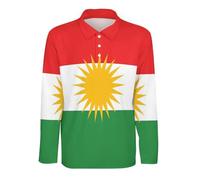 GONMFKM Polo Homme Manches Longues Haut Décontracté T-Shirt De Golf/Rugby Coupe Classique Grandes Tailles S À 5XL Imprimé Drapeau du Kurdistan Séchage Rapide Léger T-Shirt De Tennis Adulte Taille 4XL