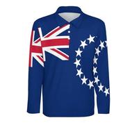 GONMFKM Polos À Manches Longues pour Hommes Hauts De Golf Polos Décontractés Et Élégants avec Drapeaux des Îles Cook Séchage Rapide Respirants Grandes Tailles Adultes (4XL)