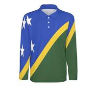 GONMFKM Polos Homme À Manches Longues Séchage Rapide Légers Et Décontractés Parfaits pour Le Golf Et Le Travail T-Shirts Polo Respirants pour Adultes Imprimés du Drapeau des Îles Salomon Taille 3XL