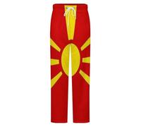 GONMFKM Pyjama En Flanelle Pour Femme Pantelon De Détente Doux Pour Homme Bas De Pyjama De Nuit Avec Imprimé Drapeau De La République De Macédoine Du Nord Grande Taille Long Pour Couple Taille S