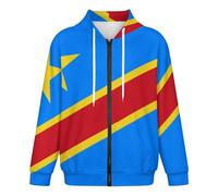 GONMFKM Sweat À Capuche Classique pour Homme Imprimé Drapeau De La République Démocratique du Congo Fermeture Éclair Complète Décontracté avec Cordon De Serrage Et Poche Taille XL
