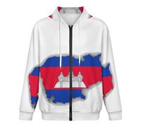 GONMFKM Sweat À Capuche Tendance pour Homme avec Fermeture Éclair Et Poches Avant Idéal pour Les Loisirs Et L'Entraînement Motif Drapeau du Cambodge Taille 4XL