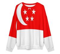GONMFKM Sweat-Shirt Unisexe À Col Rond Imprimé Drapeau De La République De Singapour Pull Doux À Manches Longues pour Un Look Décontracté Au Quotidien Et pour Afficher Son Patriotisme, Taille S