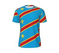 GONMFKM T-Shirt 3D Coloré avec Imprimé Drapeau De La République Démocratique du Congo Manches Courtes Col Ras du Cou Unisexe pour Hommes Femmes Et Jeunes Tailles S-6Xl