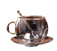 GONMPJZR Ensemble de tasses à café, tasses et soucoupes 150/300 ml Verre à double paroi avec cuillère Espresso résistant à la chaleur avec poignée Tasse Tasse à thé au lait (Cup-saucer-spoon,150 ml)