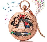GONMPJZR Montre Vintage, Montre de Poche Musicale for Hommes Pendentif Unique Collier Montres suspendues Cadeaux de Papa for Anniversaire(Rose Gold)