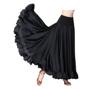 Gonna a Ruota Intera Robe de Danse Moderne Sociale Grande Jupe évasée Demi-Longueur Nouvelle Robe de compétition de scène Valse Grande Jupe évasée(Black,XL)