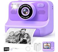 Gontence Appareil Photo Instantané Enfants, 2.4" Écran Selfie appareil photo instantané enfant avec Carte de 32GB & 3 Rouleaux de Papier d'impression, Jouet Cadeau Noël Fille Garcon 3 à 12 Ans(violet)