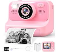 Gontence Appareil Photo Instantané Enfants, 2.4" Écran Selfie Appareil Photo instantané Enfant avec Carte de 32GB & 3 Rouleaux de Papier d'impression, Jouet Cadeau Noël Fille Garcon 3 à 12 Ans(Rose)