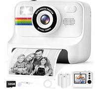 Gontence Appareil Photo Instantané Enfants, 2.4" Écran Selfie Appareil Photo instantané Enfant avec Carte de 32GB & 3 Rouleaux de Papier d'impression, Jouet Cadeau Noël Fille Garcon 3 à 12 Ans(Blanc)