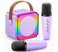 Gontence Micro Karaoke Enfant avec 2 Micro sans Fil, Cadeau Anniversaire Fille et Garçon 3-12 Ans, Micro Karaokeavec LED, Effets Vocaux et Carte Cadeau, Jouet Enfant pour Chanter-Violet