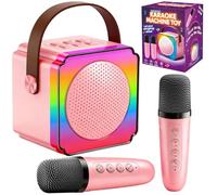 Gontence Micro Karaoke Enfant avec 2 Micro sans Fil, Cadeau Anniversaire Fille et Garçon 3-12 Ans, Micro Karaokeavec LED, Effets Vocaux et Carte Cadeau, Jouet Enfant pour Chanter-Rose