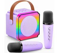 Gontence Micro Karaoke Enfant avec 2 Micro sans Fil, Cadeau Anniversaire Fille et Garçon 3-12 Ans, Micro Karaokeavec LED, Effets Vocaux et Carte Cadeau, Jouet Enfant pour Chanter-Violet
