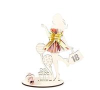 GONZTEL 1 Pièce Cadeau d'Argent Anniversaire 18 Ans en Bois avec Silhouette Fille - Idée Originale & Décoration Souvenir pour Filles