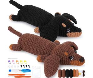 GONZTEL Kit Crochet Débutant 1 Pièce, Kit Complet Amigurumi avec Modèle de Teckel, Instructions Vidéo Pas à Pas, Tutoriel Crochet, Kit de Crochet pour Débutants, Teckel