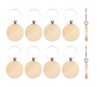 GONZTEL Lot de 12 Porte-clés Ronds Personnalisables en Bois, Blanks à Décorer et Inscrire pour DIY, Cadeaux et Accessoires de Clés