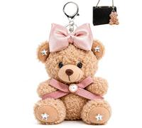 GONZTEL Porte-Clé Peluche Ours Rose, 1 Pièce Ultra-Douce Mignonne, Fermoir Sécurisé pour Sac à Dos & Trousse, Accessoire Durable & Trendy pour Fille & Ado