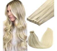 GOO GOO Extension Cheveux Naturel Adhesive, 40pcs 100g 40cm Extensions de cheveux humains, Blond Cendré à Blond Doré et Blond Platine Extensions de cheveux naturels humains véritables