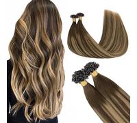 GOO GOO Extension Cheveux Naturel Keratine, U Tip Hair Extensions de cheveux humains, 45cm 50g 50 Mèches Hot Fusion Utip Hair Extensions, 4/27/4 Brun Chocolat à Blond Caramel