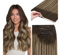 GOO GOO Extensions de cheveux à bandes adhésives en cheveux naturels, Extensions de cheveux à bandes longues en PU Genius, 40cm 50g, #4/27/4 Brun Chocolat à Blond Caramel